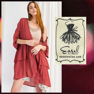 Easel "Oh My Gauze" Ruffle Trim Open Front Kimono